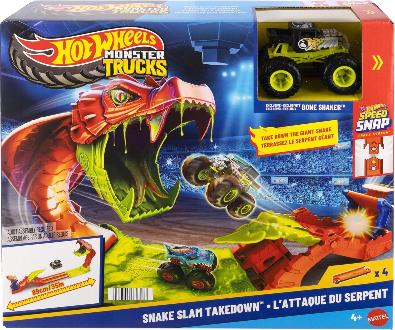 image:imageHot Wheels Monster Trucks Toy Playset Snake Slam Takedown Track Set with Exclusive 164 Scale Bone Shaker Toy Vehicle Includes Track