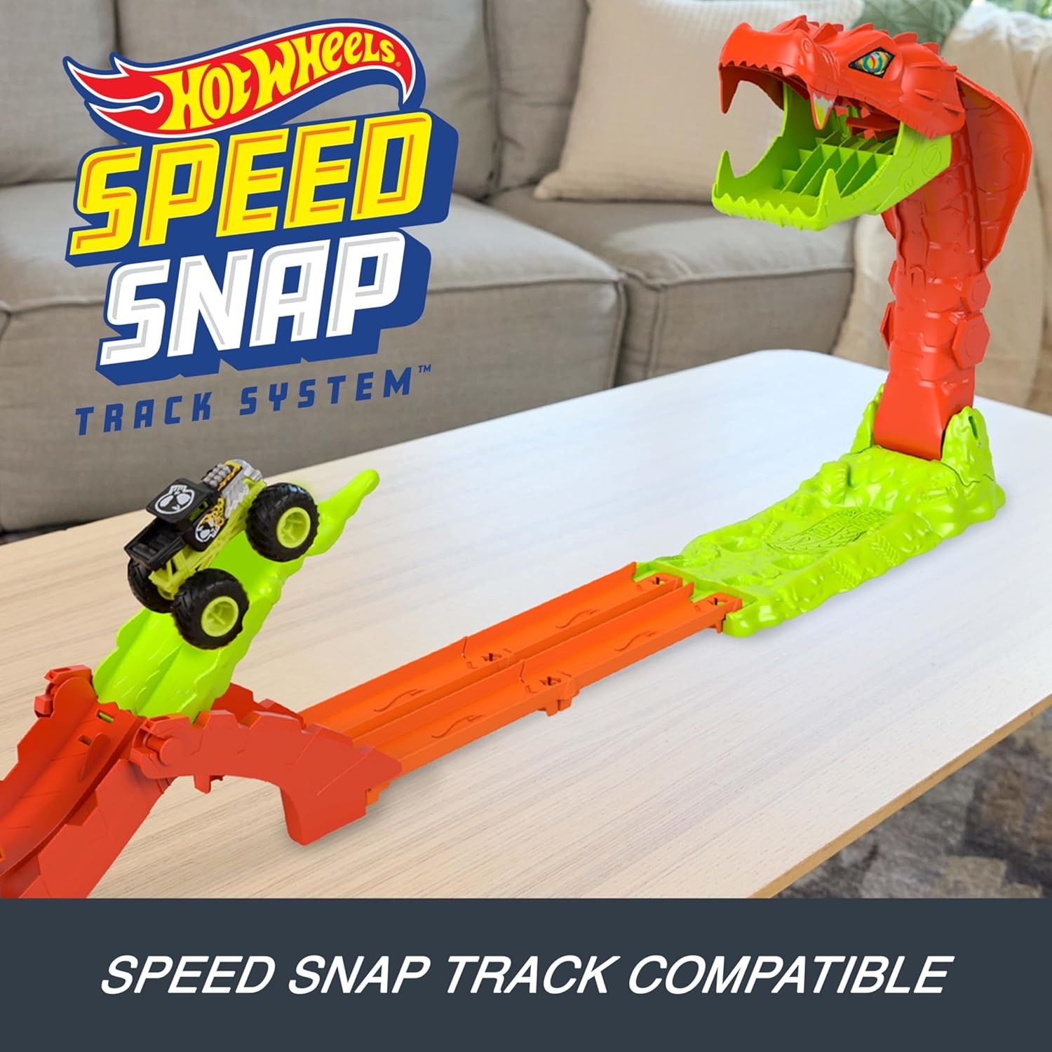 image:imageHot Wheels Monster Trucks Toy Playset Snake Slam Takedown Track Set with Exclusive 164 Scale Bone Shaker Toy Vehicle Includes Track
