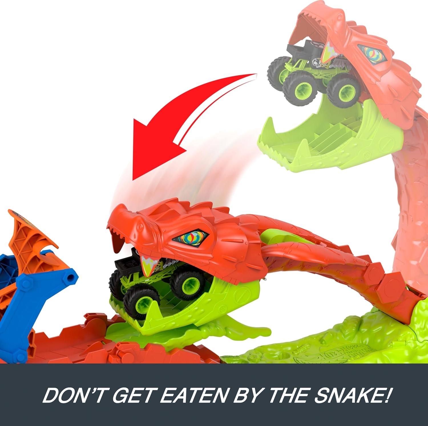 image:imageHot Wheels Monster Trucks Toy Playset Snake Slam Takedown Track Set with Exclusive 164 Scale Bone Shaker Toy Vehicle Includes Track