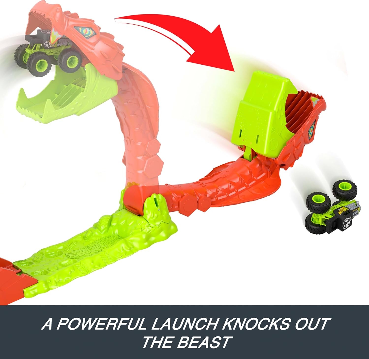 image:imageHot Wheels Monster Trucks Toy Playset Snake Slam Takedown Track Set with Exclusive 164 Scale Bone Shaker Toy Vehicle Includes Track
