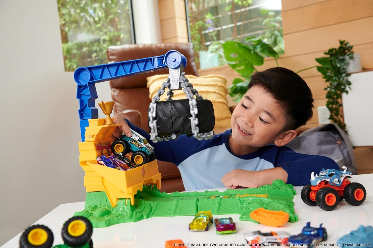 image:imageHot Wheels Monster Trucks Toy Truck amp Playset Rhinomite Chargin Challenge Playset with a 164 Scale Vehicle amp 2 Crushed Cars