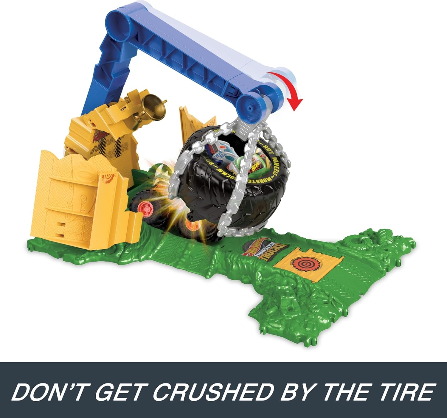 image:imageHot Wheels Monster Trucks Toy Truck amp Playset Rhinomite Chargin Challenge Playset with a 164 Scale Vehicle amp 2 Crushed Cars
