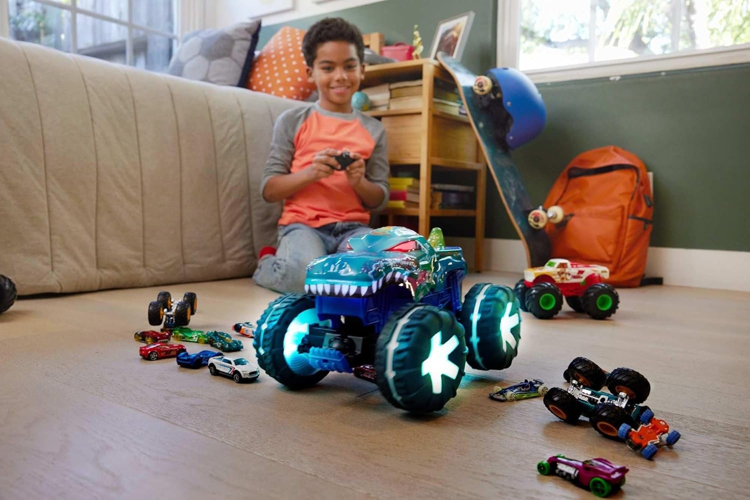 image:imageHot Wheels RC Monster Trucks MegaWrex in 16th Scale Extra Large RemoteControl Toy Truck More Than 2ft LongBlue