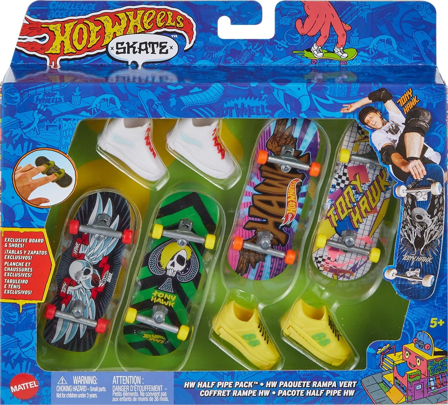 image:imageHot Wheels Skate Tony Hawk Fingerboard amp Removable Skate Shoes Multipack 4 Boards 2 Pairs of Shoes 1 Exclusive Set Styles May VaryHalf Pipe Pack