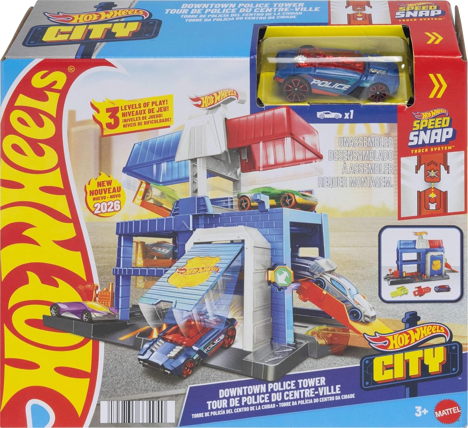 image:imageHot Wheels Toy Car Track Set City Downtown Police Tower Playset amp 164 Scale DieCast Police Vehicle Expands to 3 Levels Speed Snap Track System