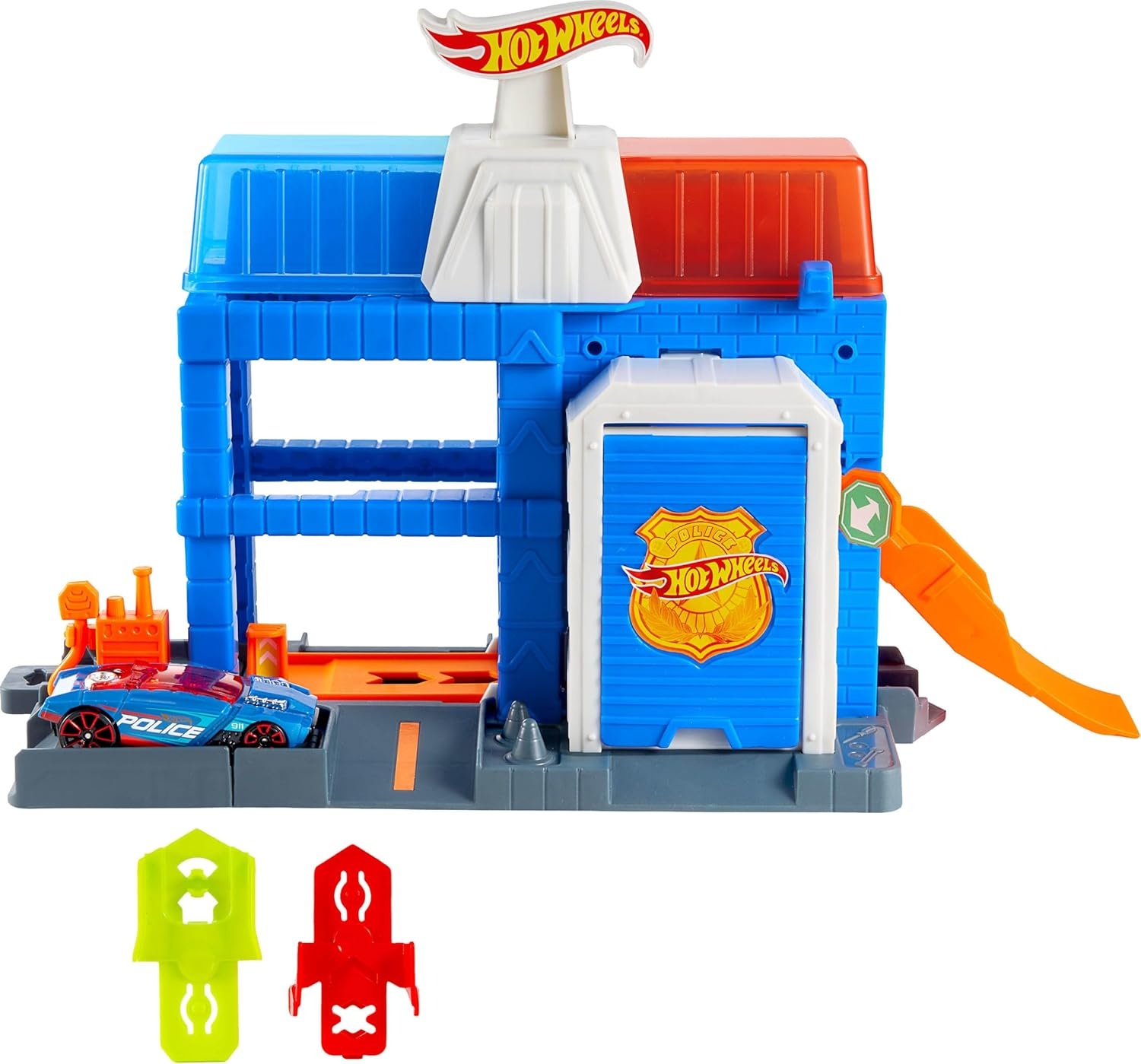 image:imageHot Wheels Toy Car Track Set City Downtown Police Tower Playset amp 164 Scale DieCast Police Vehicle Expands to 3 Levels Speed Snap Track System
