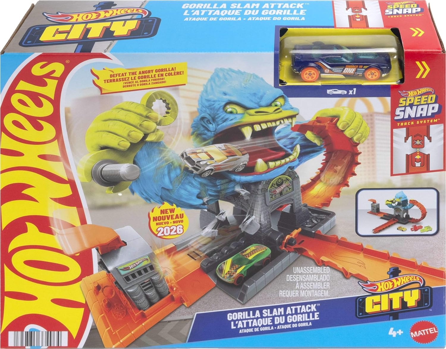 image:imageHot Wheels Toy Car Track Set City Gorilla Slam Attack Playset amp 164 Scale Vehicle Nemesis Challenge with Multiple Ways to Play Speed Snap Track