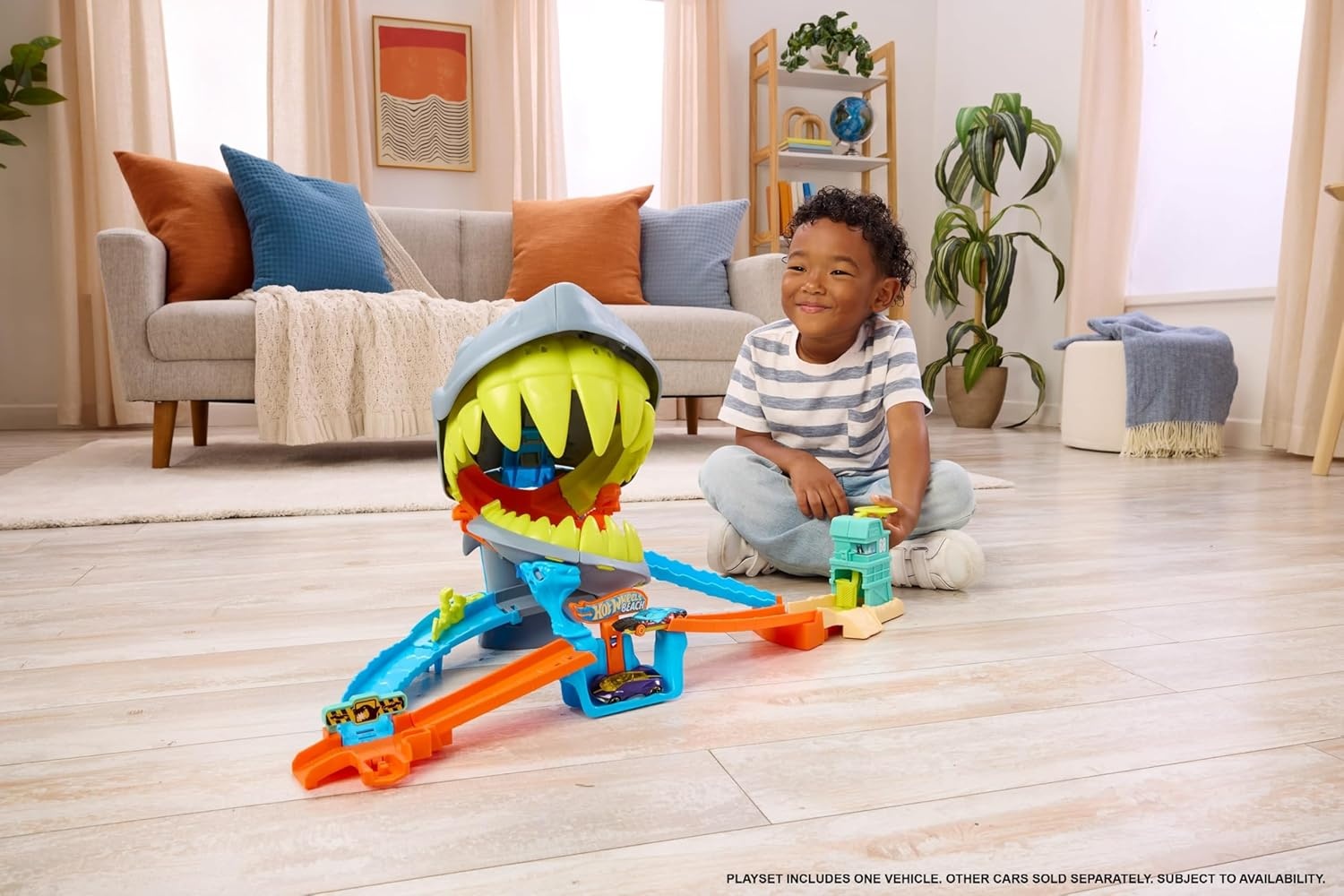 image:imageHot Wheels Toy Car Track Set City Shark Chomp Beach Playset with 164 Scale DieCast Vehicle 2 Ways to Play Knock Out the Shark or Get Eaten