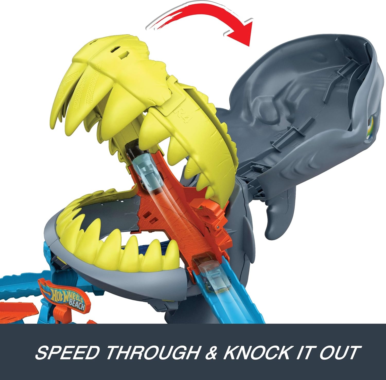 image:imageHot Wheels Toy Car Track Set City Shark Chomp Beach Playset with 164 Scale DieCast Vehicle 2 Ways to Play Knock Out the Shark or Get Eaten