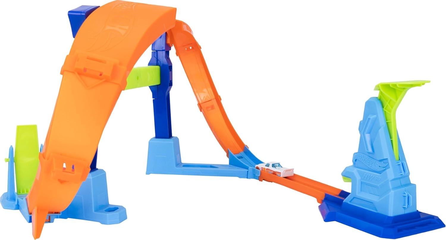 image:imageHot Wheels Toy Car Track Set Flip amp Jump Through the Corkscrew Loop with a 164 Scale Toy Car Speed Snap Track amp Adapters Compresses for Storage