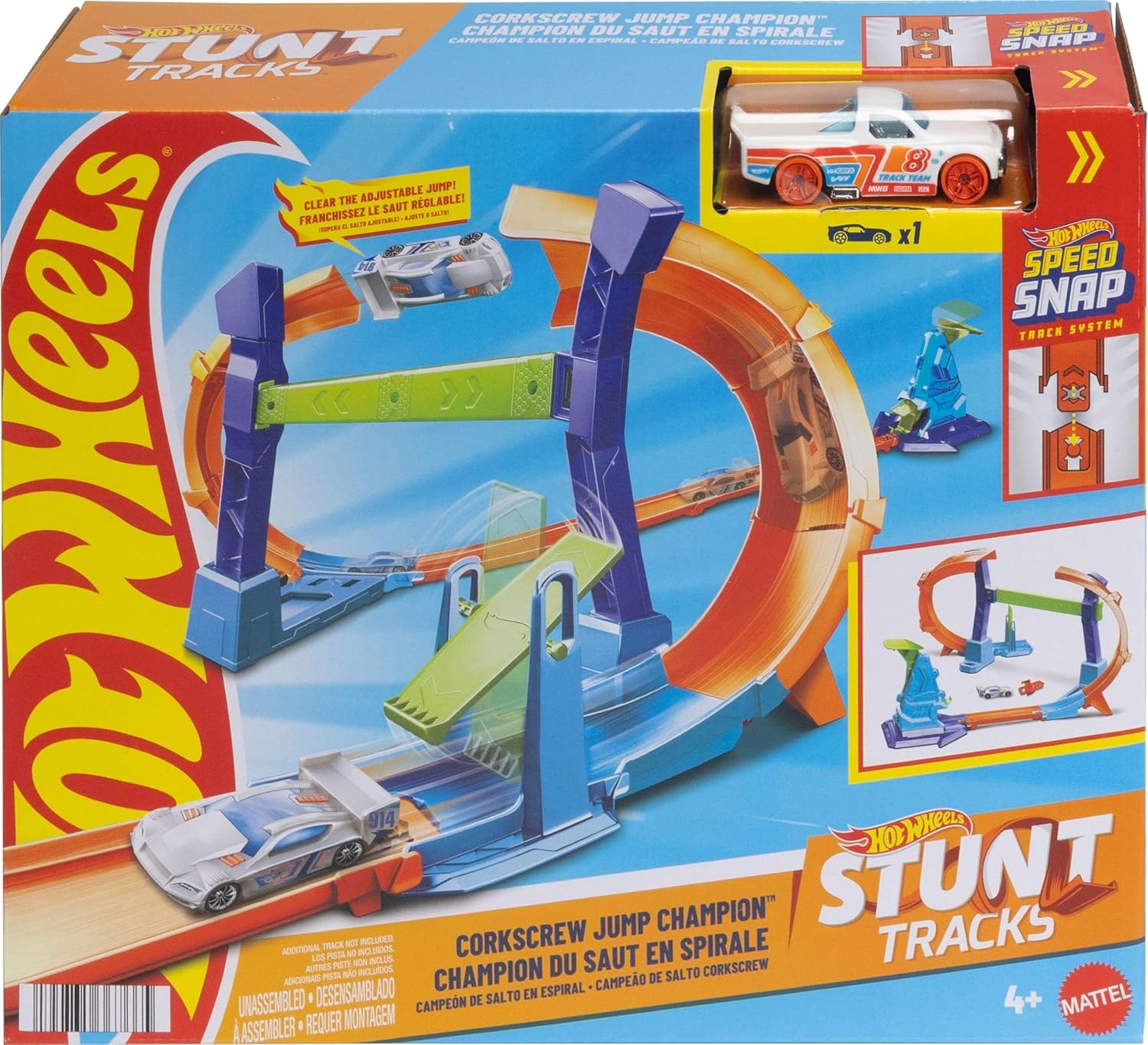 image:imageHot Wheels Toy Car Track Set Flip amp Jump Through the Corkscrew Loop with a 164 Scale Toy Car Speed Snap Track amp Adapters Compresses for Storage