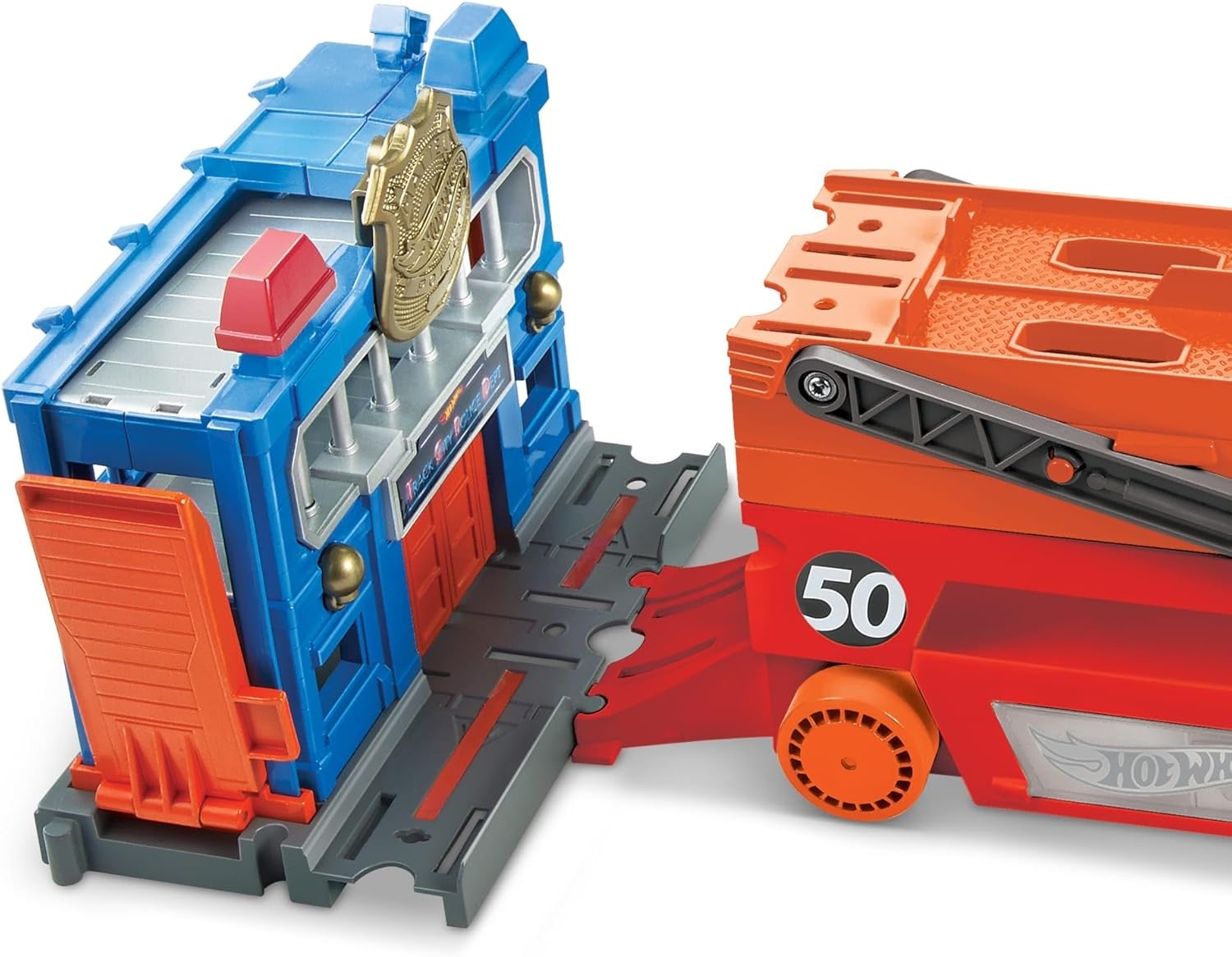 image:imageHot Wheels Toy Car Track Set Mega Hauler with 6 Expandable Levels Storage for Up to 50 164 Scale Vehicles Connects to Other Sets amp Tracks