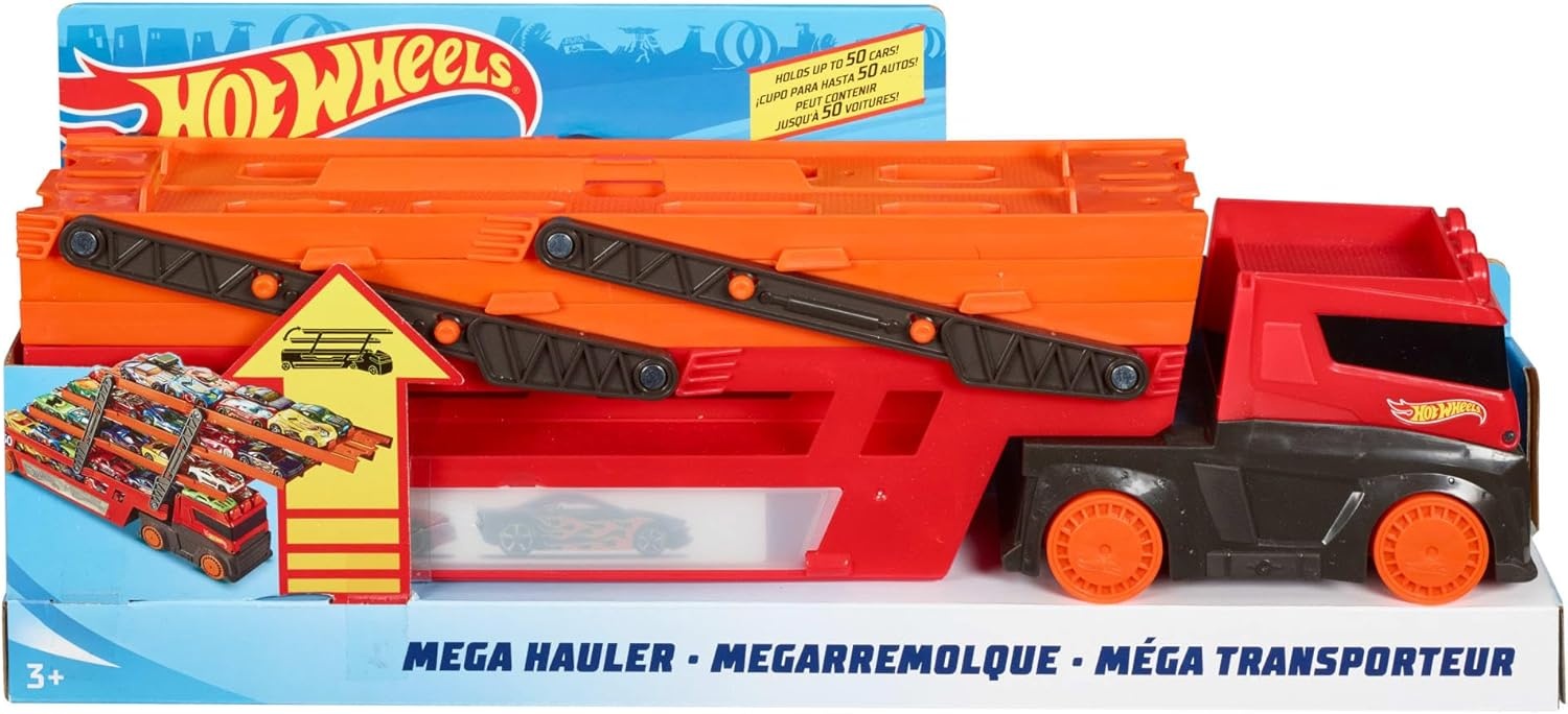 image:imageHot Wheels Toy Car Track Set Mega Hauler with 6 Expandable Levels Storage for Up to 50 164 Scale Vehicles Connects to Other Sets amp Tracks