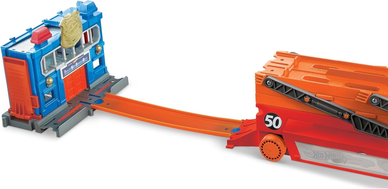 image:imageHot Wheels Toy Car Track Set Mega Hauler with 6 Expandable Levels Storage for Up to 50 164 Scale Vehicles Connects to Other Sets amp Tracks