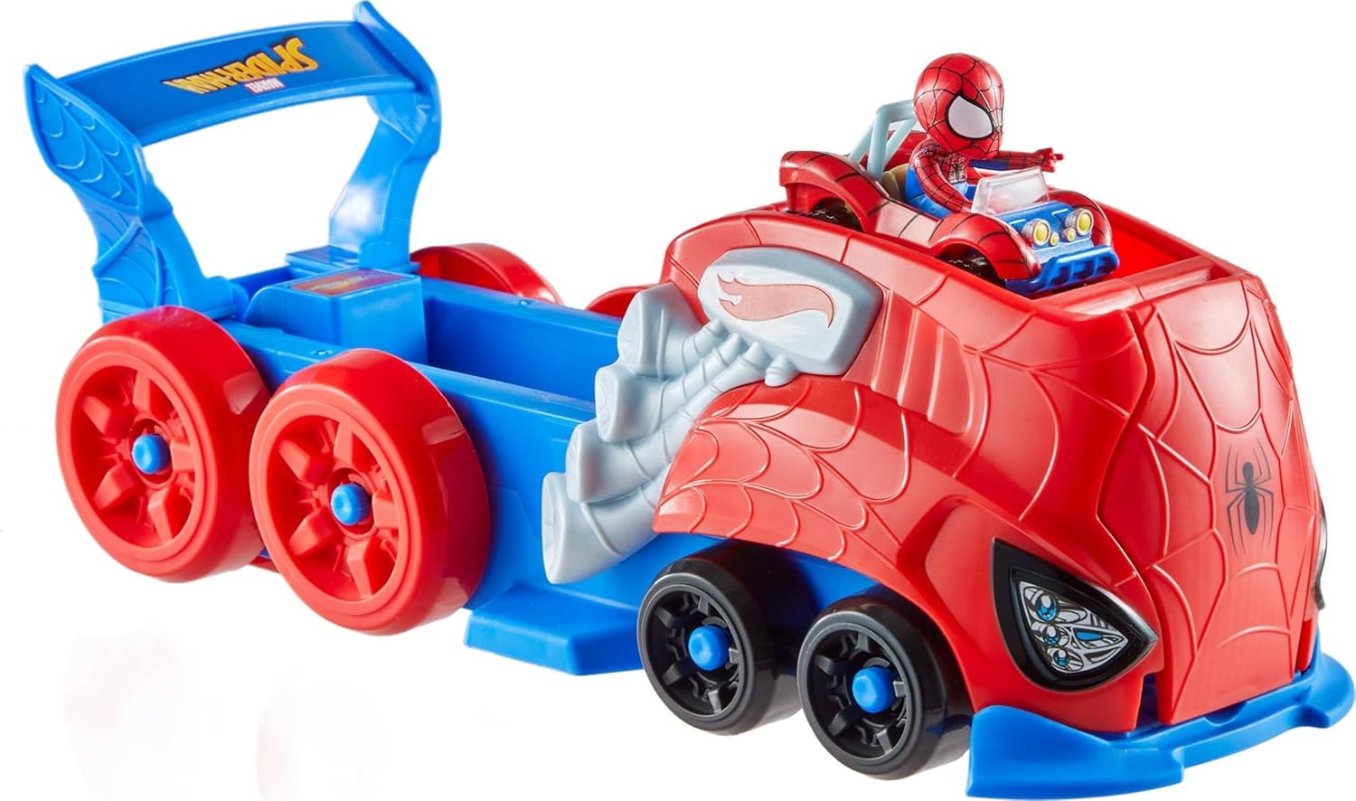 image:imageHot Wheels Toy Car Track Set SpiderMan LargeScale Launcher and Hauler with DieCast RacerVerse Vehicle