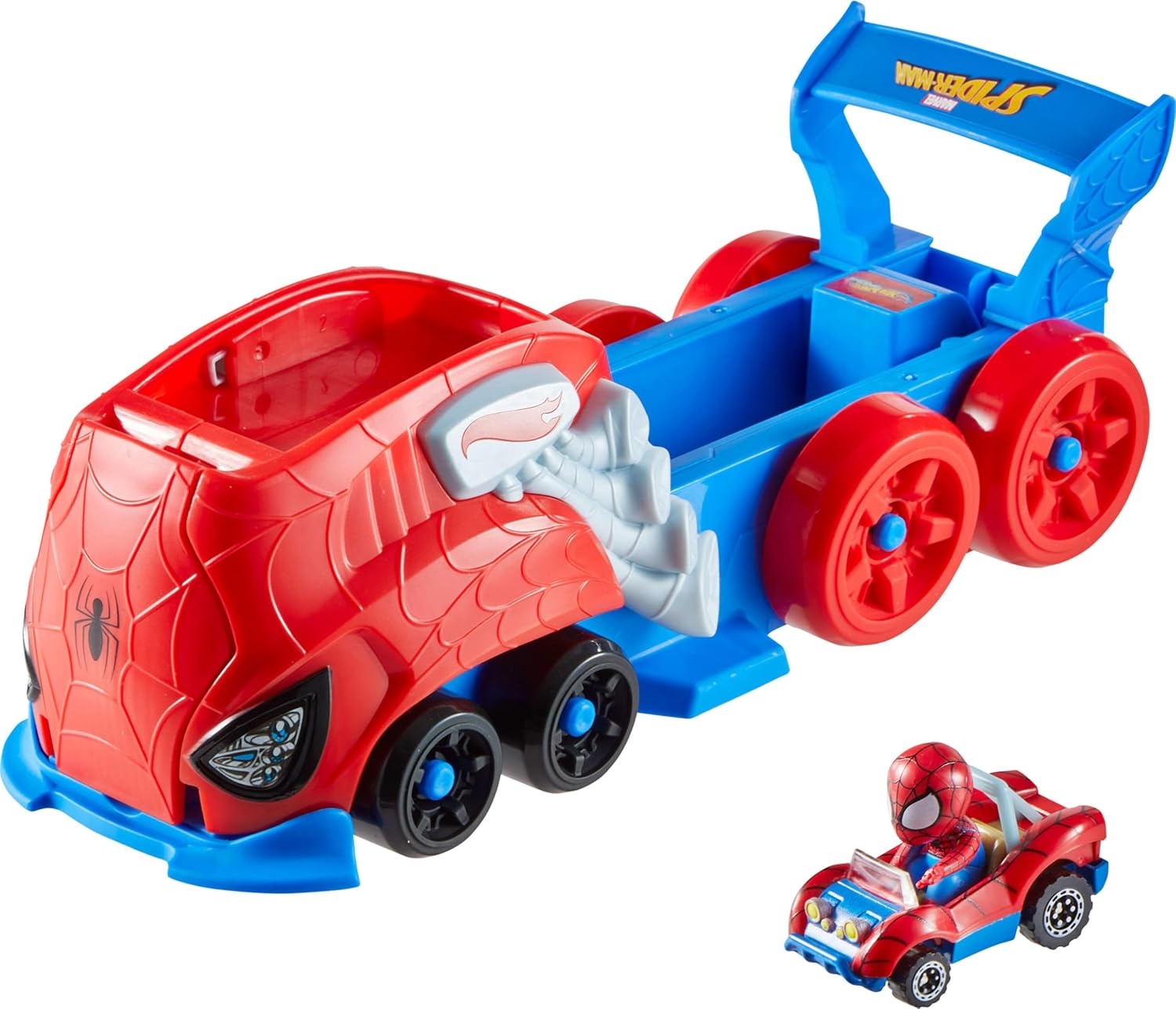 image:imageHot Wheels Toy Car Track Set SpiderMan LargeScale Launcher and Hauler with DieCast RacerVerse Vehicle