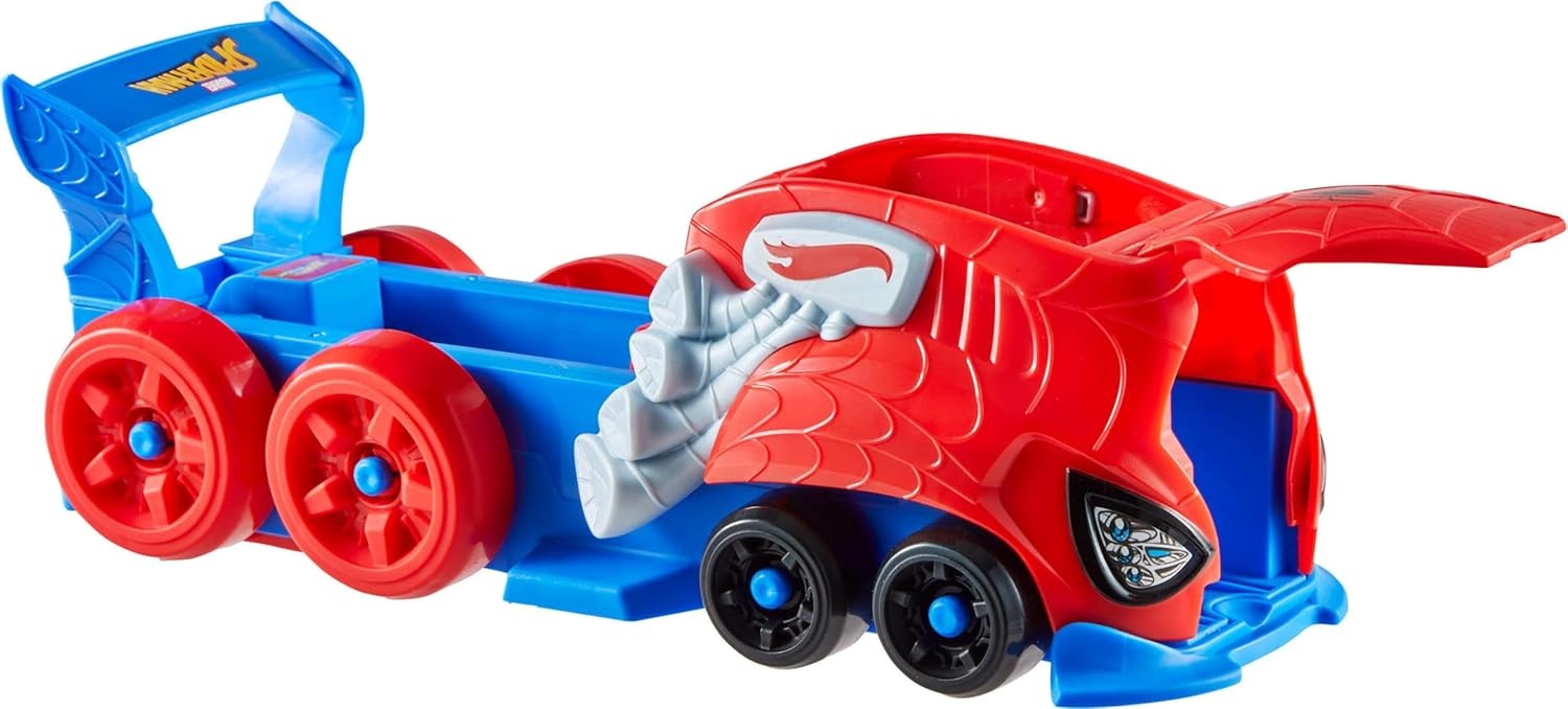 image:imageHot Wheels Toy Car Track Set SpiderMan LargeScale Launcher and Hauler with DieCast RacerVerse Vehicle