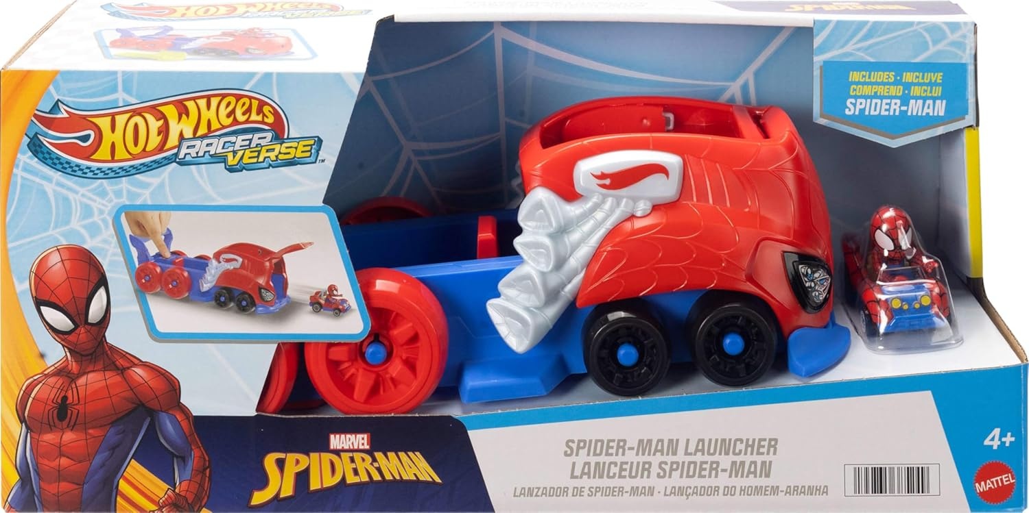 image:imageHot Wheels Toy Car Track Set SpiderMan LargeScale Launcher and Hauler with DieCast RacerVerse Vehicle