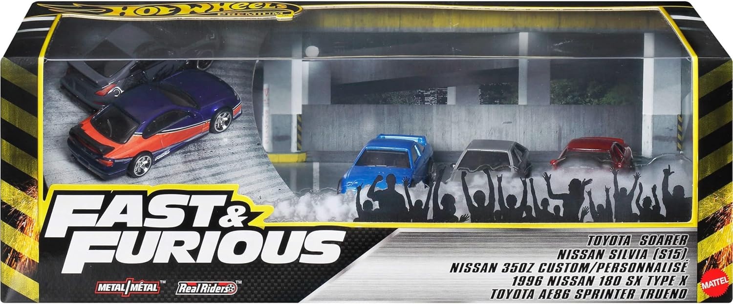 image:imageHot Wheels Toy Cars Premium Fast amp Furious Tokyo Drift Bundle 5 164 Scale DieCast Vehicles from the Fast Movie in Collectable Packaging
