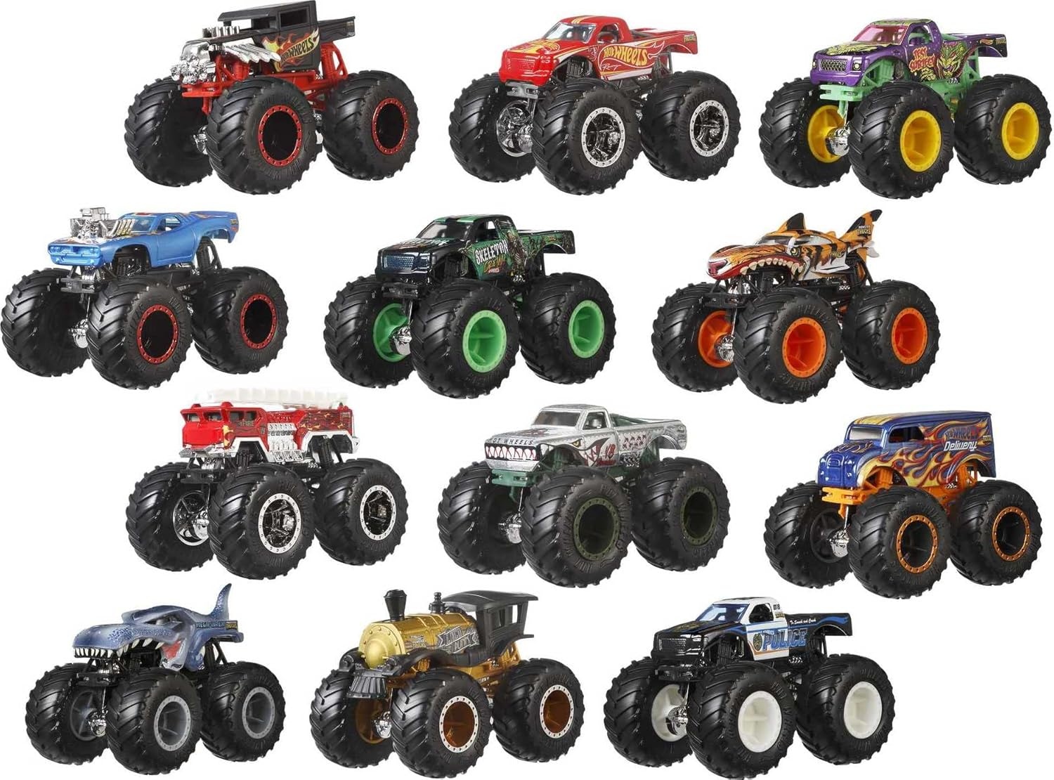 image:imageHot Wheels Toy Cars amp Monster Trucks Sharks vs Dinos Multipack with 2 Big Rigs 2 164 Scale Monster Trucks amp 2 164 Scale Hot Wheels Vehicles12Pack Ultimate Chaos