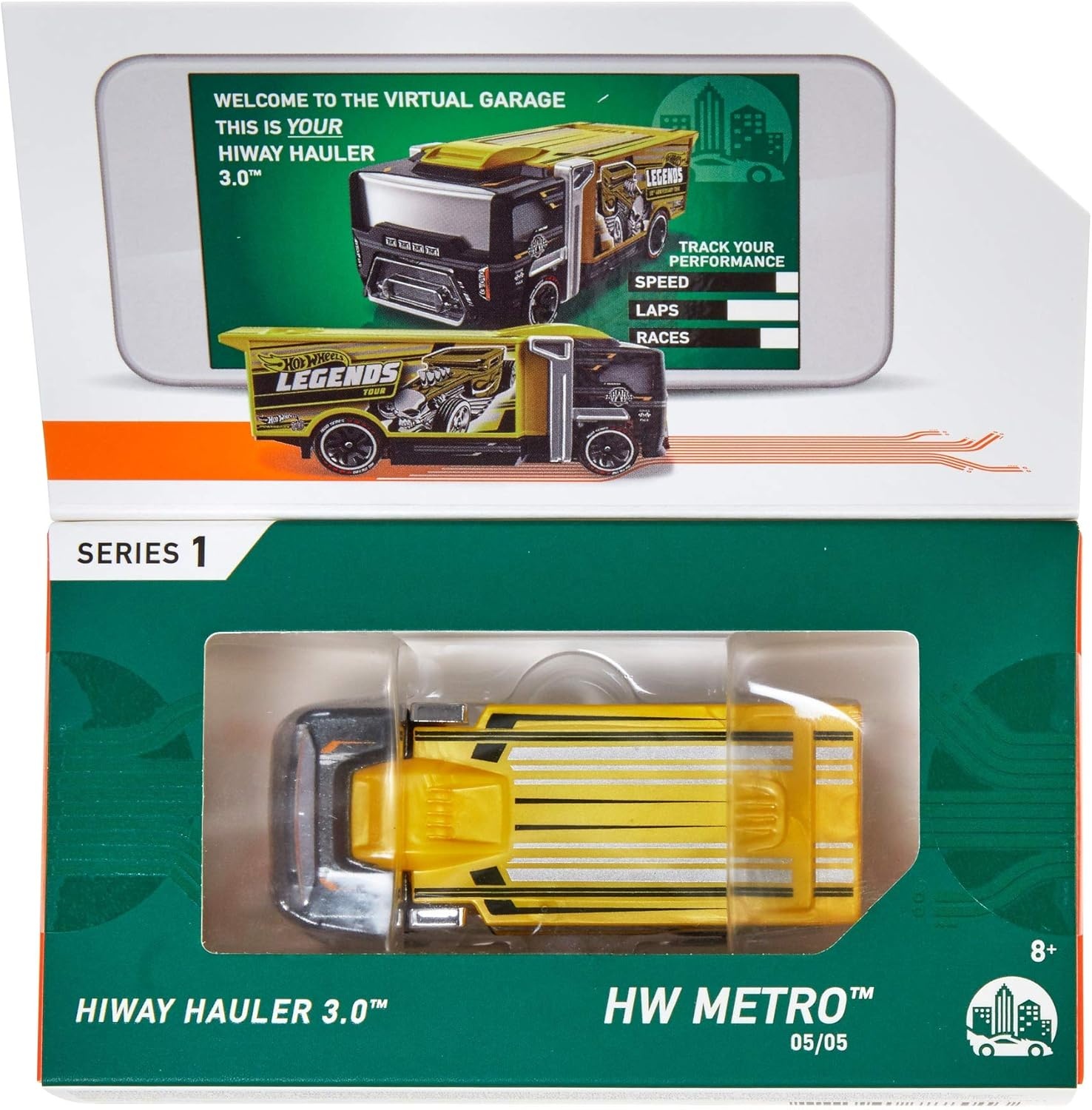image:imageHot Wheels id Vehicle HiWay Hauler 30 with Embedded NFC Chip Uniquely Identifiable 164 Scale for Kids Ages 8 Years and Older
