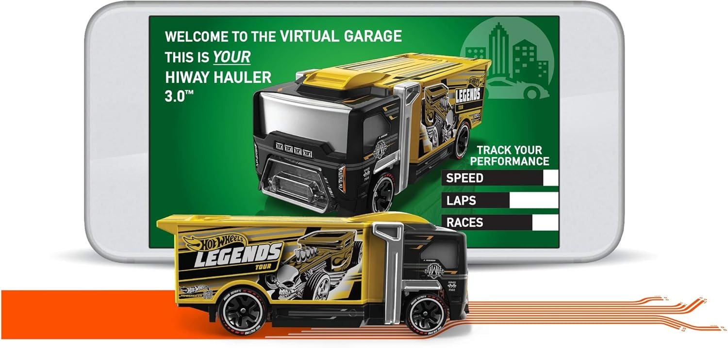 image:imageHot Wheels id Vehicle HiWay Hauler 30 with Embedded NFC Chip Uniquely Identifiable 164 Scale for Kids Ages 8 Years and Older