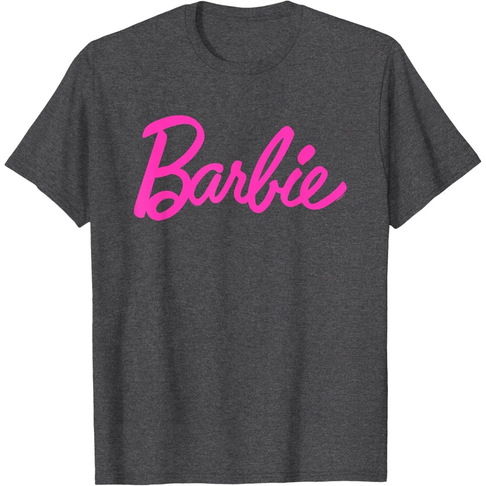 imageBarbie Classic Script Pink Logo TShirtDark Heather Grey