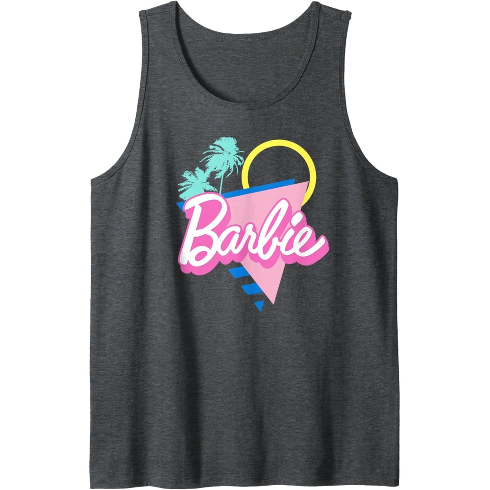 imageBarbie 90s Retro Logo Bright Pink Tank TopDark Heather Grey