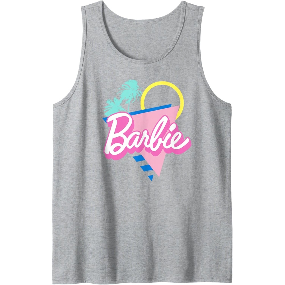 imageBarbie 90s Retro Logo Bright Pink Tank TopHeather Grey