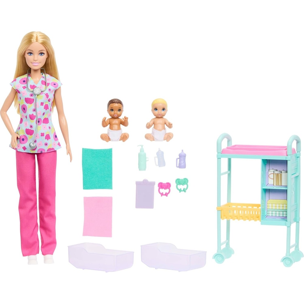 imageBarbie Careers Baby Doctor Playset with Blonde Fashion Doll 2 Baby Dolls Exam Table amp Accessories