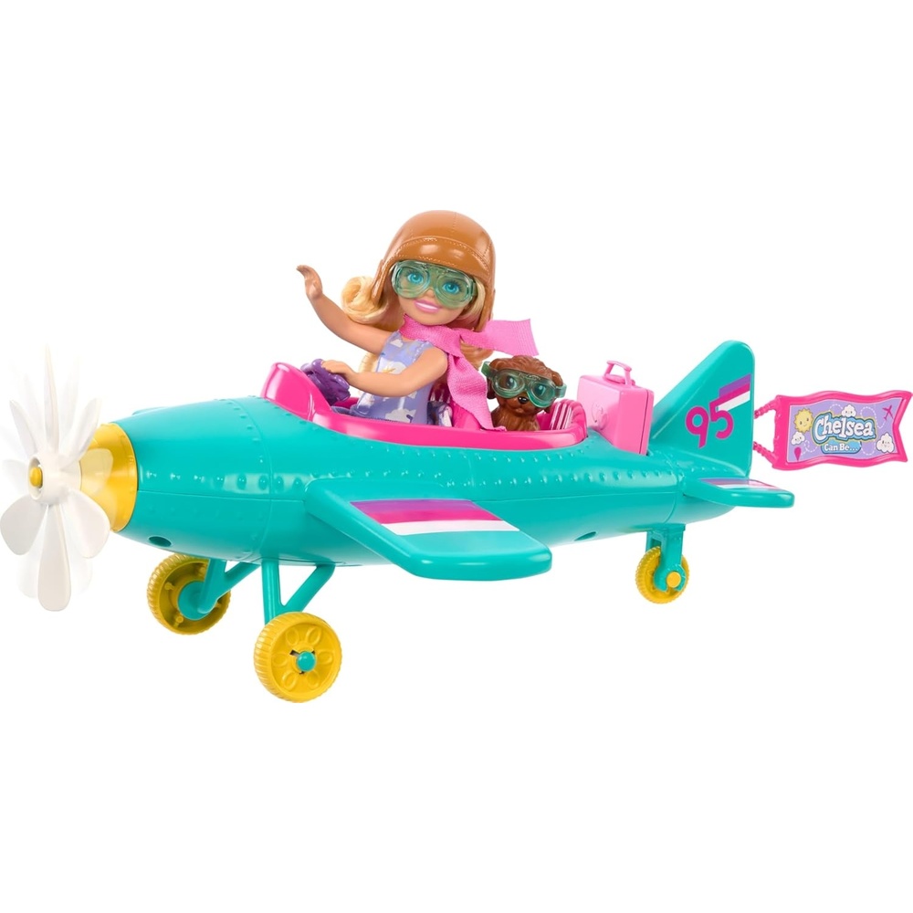 imageBarbie Chelsea Can Be Doll amp Plane Playset 2Seater Aircraft with Spinning Daisy Propellor amp 7 Accessories Includes Pet Puppy amp Stickers