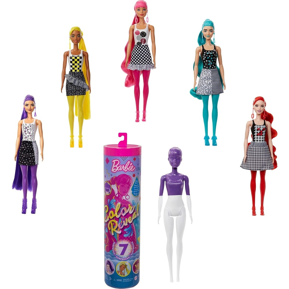 imageBarbie Color Reveal Doll amp Accessories ColorBlock Series 7 Surprises 1 Barbie Doll Styles May Vary