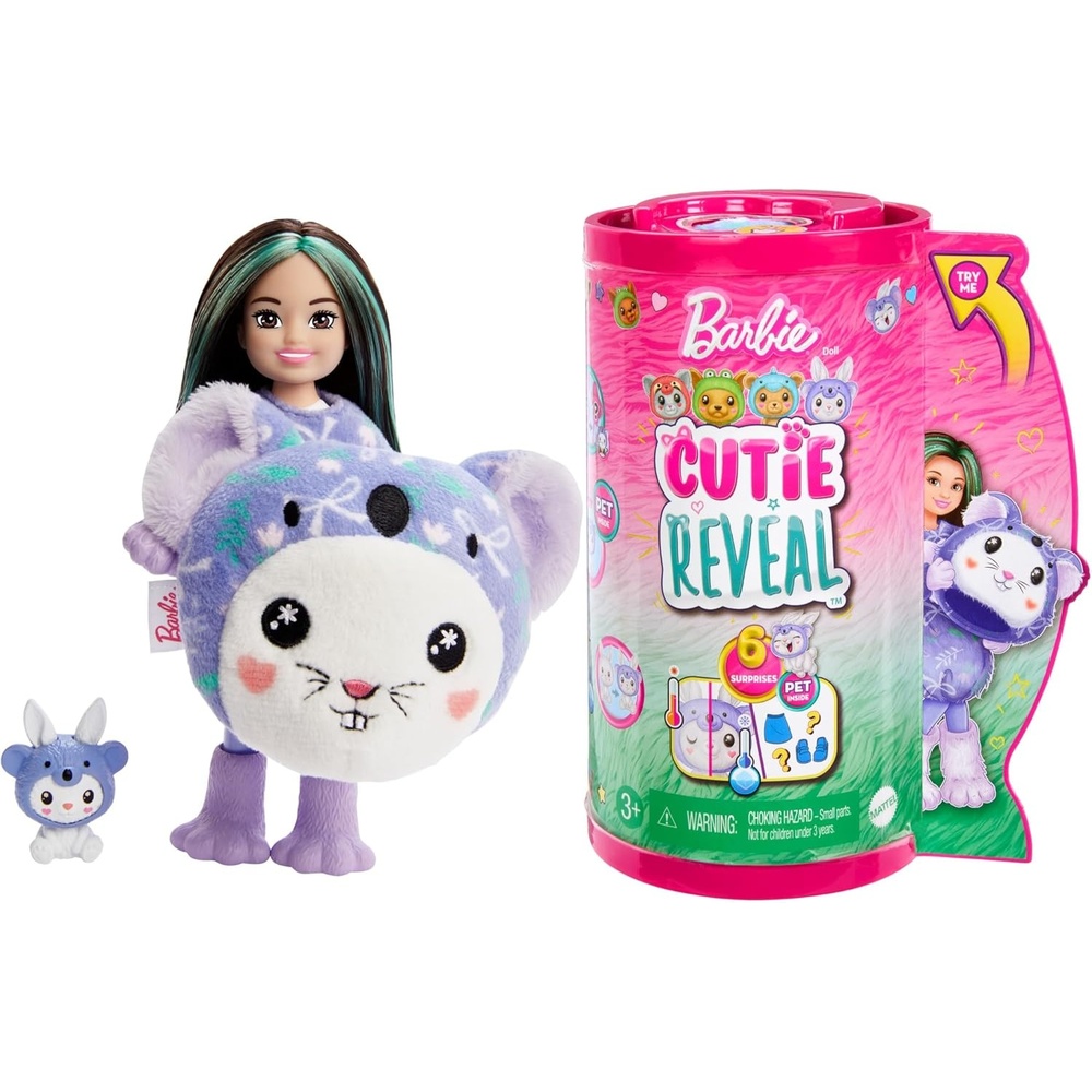 imageBarbie Cutie Reveal Chelsea Doll amp Accessories Animal Plush Costume amp 6 Surprises Including Color Change Kitten as Red PandaBunnyKoala