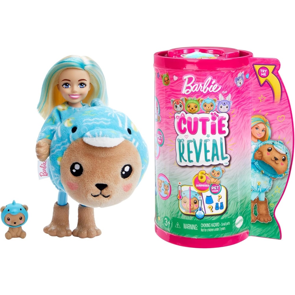 imageBarbie Cutie Reveal Chelsea Doll amp Accessories Animal Plush Costume amp 6 Surprises Including Color Change Kitten as Red PandaTeddyDolphin