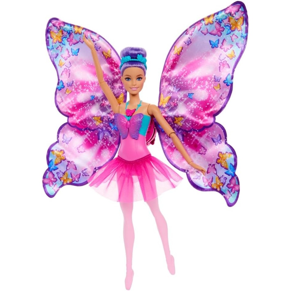 imageBarbie Dance and Flutter Doll with 2in1 Transformation from Dancer to Butterfly with Opening Wings Purple Hair Headpiece amp Removable Tutu