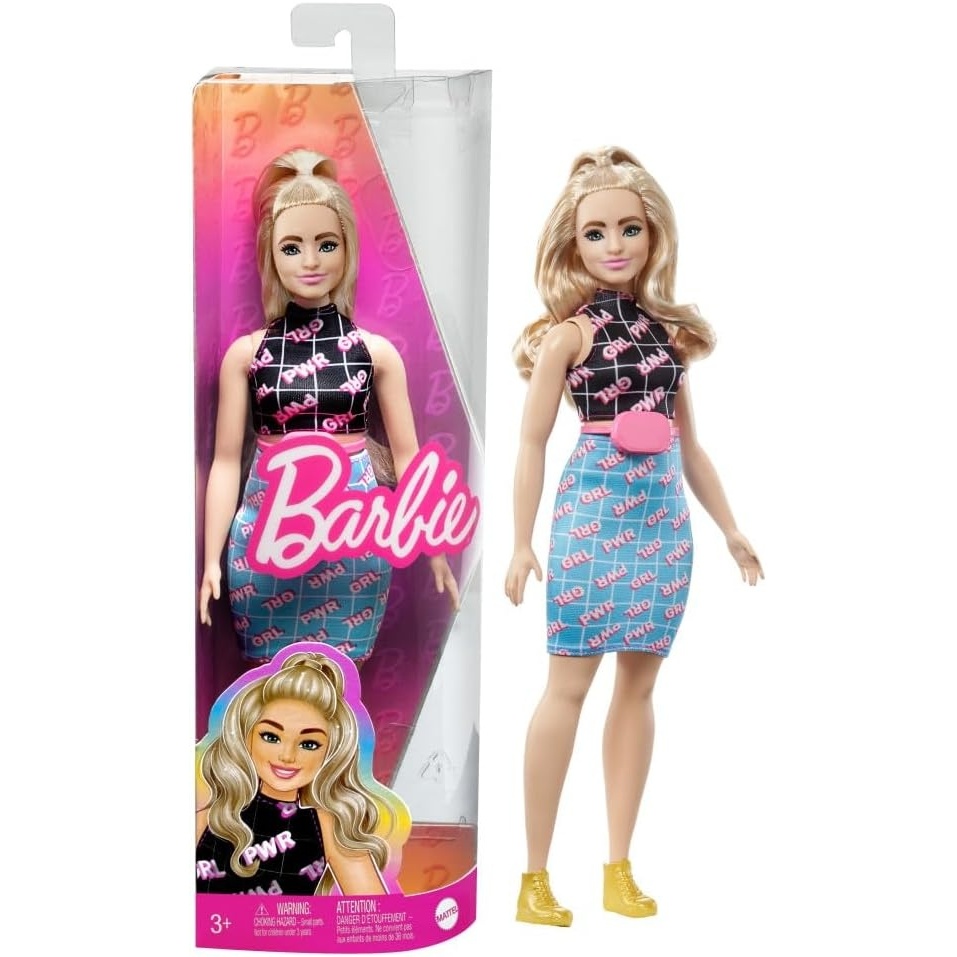 imageBarbie Fashionistas Doll 199 Curvy amp Tall with Wavy Black Hair Gingham CutOut Dress amp Accessories Including Shoes amp ScrunchieStyle BraceletGirl Power