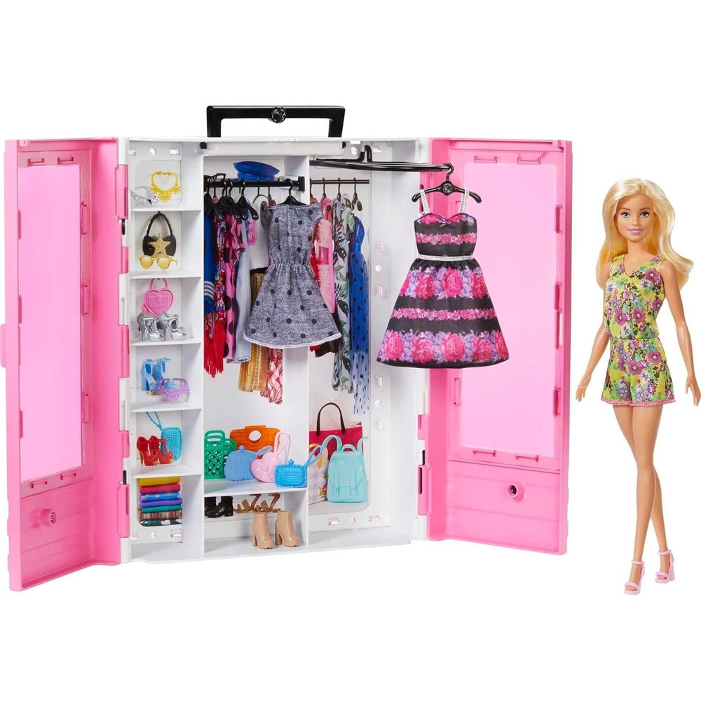 imageBarbie Fashionistas Doll amp Ultimate Closet Playset with Clothes amp 12 Accessories Blonde Fashion Doll amp Pink Closet Toy with Storage FoldOut Rack amp Carrying Handle