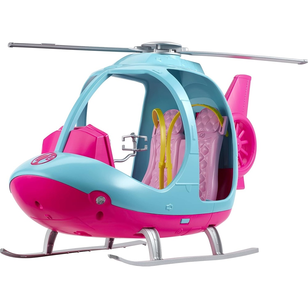 imageBarbie Helicopter with Spinning Rotors Pink and Blue 2Seater Design with Seatbelts and Pilot ControlsHelicopter