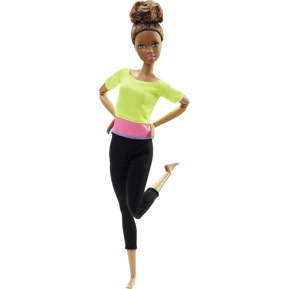 imageBarbie Made To Move Doll UltraPosable 22 Points To Bend Black Leggings ColorBlocked Top Long Blond HairYellow Top