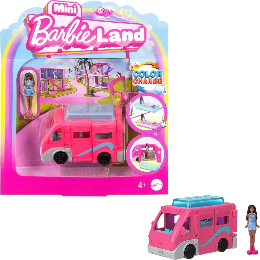 imageBarbie Mini BarbieLand Playsets with Toy Vehicle amp 15inch Doll DreamCamper with Working Doors amp ColorChange Pool