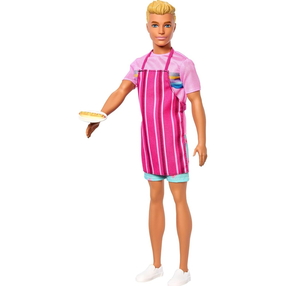 imageBarbie Mysteries Beach Detectives Ken Doll Wearing Removeable Signature Outfit with Storytelling Accessories Including Apron amp SnacksKen