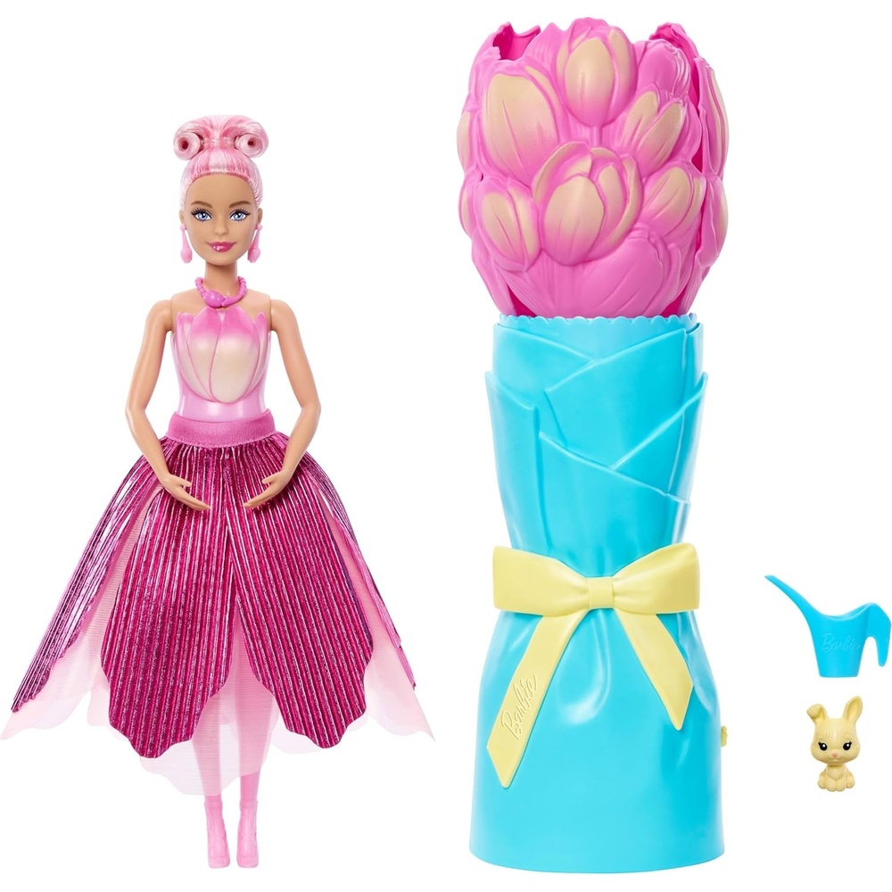 imageBarbie Petal Pop Scented Doll with Purple Floral Dress amp Accessories Bouquet Reveal with Pet Bunny amp Surprises Like Watering Can Necklace amp EarringsTulip