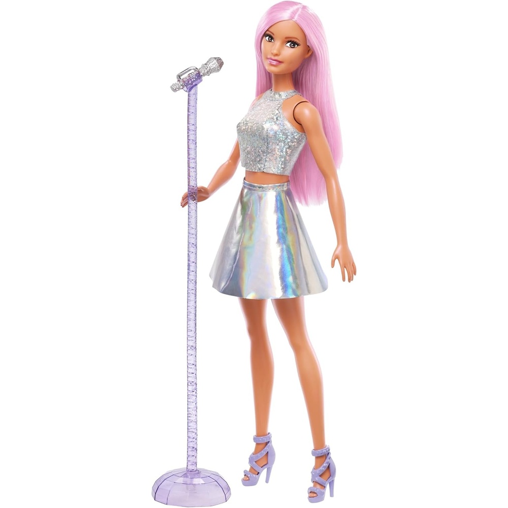 imageBarbie Pop Star Doll Dressed in Iridescent Skirt with Microphone and Pink Hair Gift for 3 to 7 Year Olds