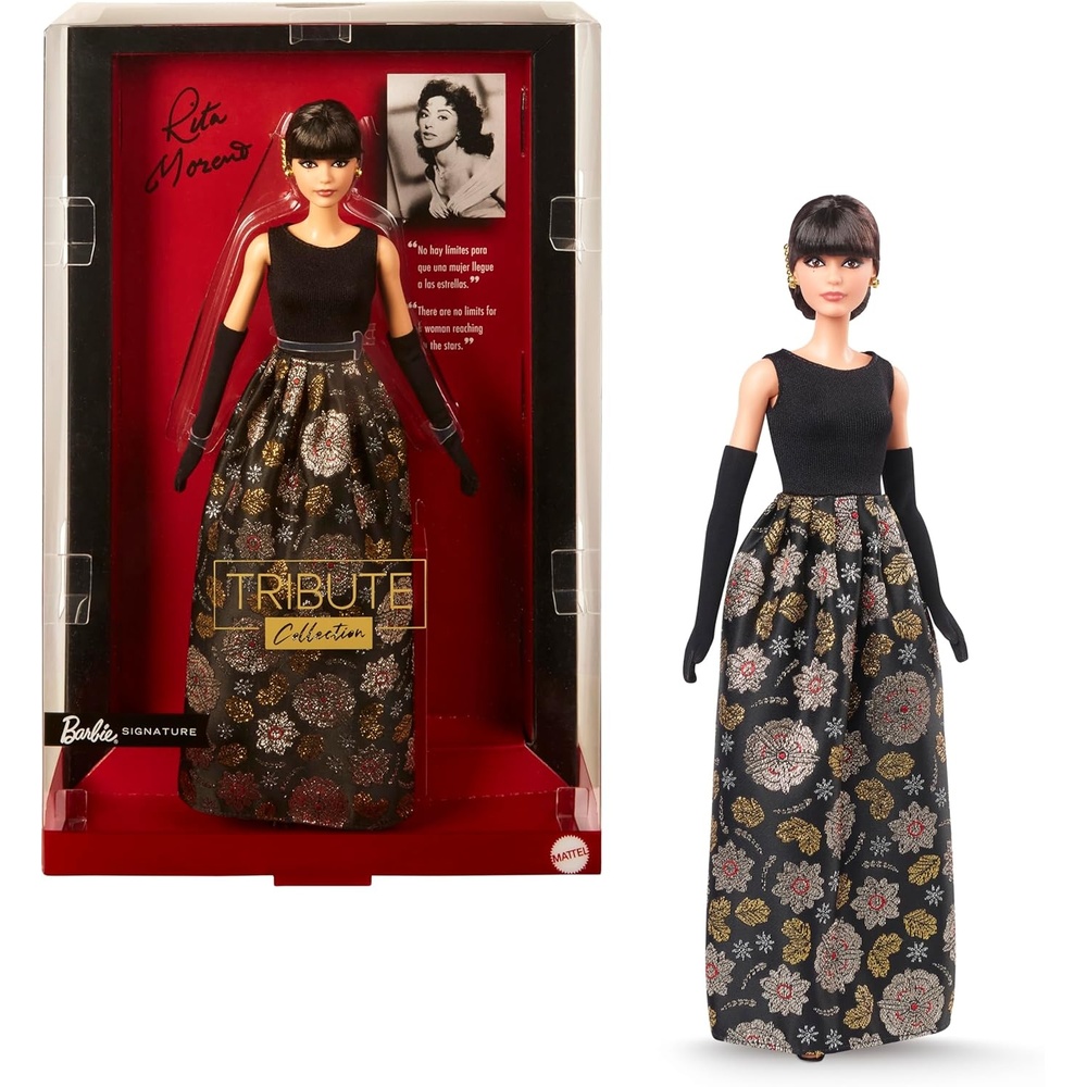 imageBarbie Signature Tribute Collection Rita Moreno Collectible Doll in Black amp Gold Gown with Gloves and Shoes Includes Doll Stand