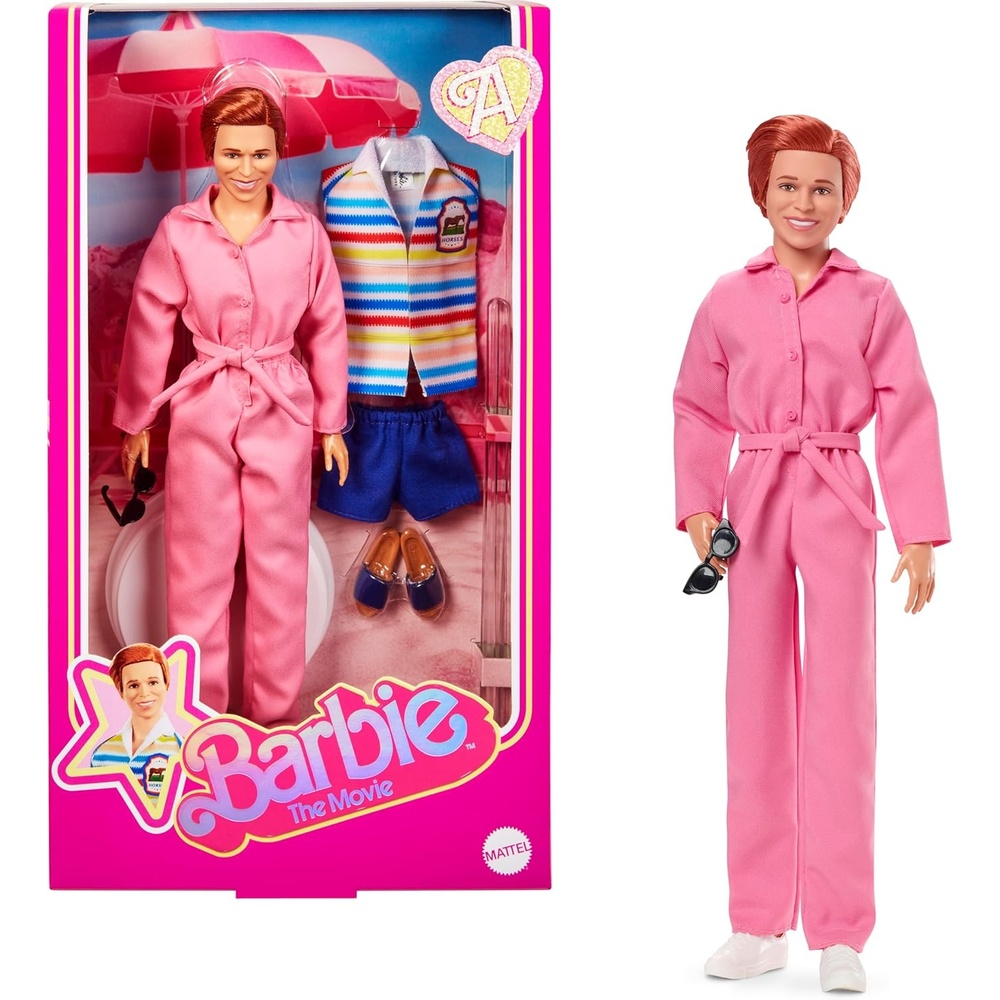imageBarbie The Movie Allan Collectible Doll Michael Cera as Allan with 2 Removable Movie Fashions Pink Jumpsuit Outfit amp Blue Striped Beach Set with Sunglasses