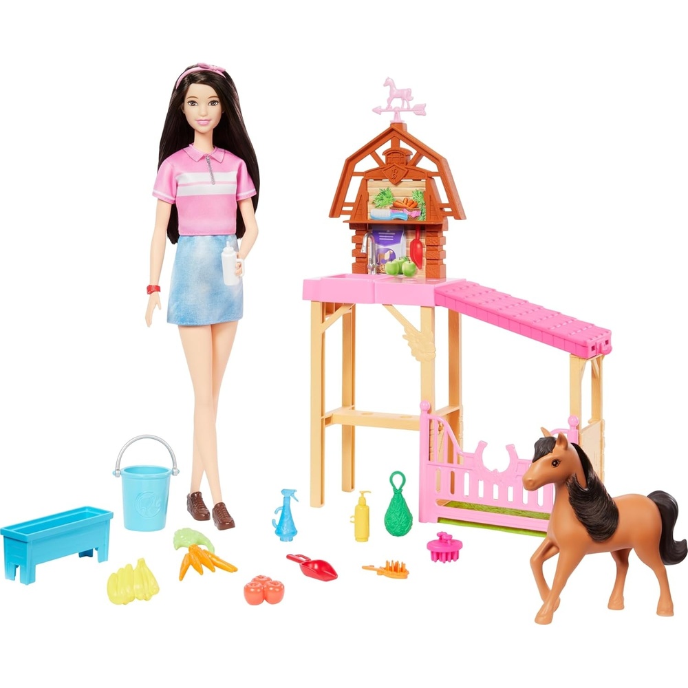 imageBarbie Toy Stable Playset with Fashion Doll Small Pony amp 10 Accessories Inspired Mysteries The Great Horse Chase
