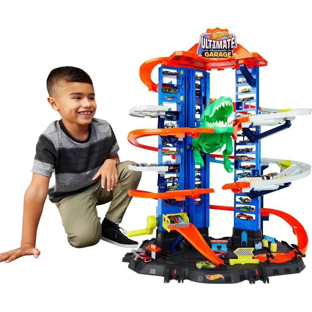 imageHot Wheels City Robo TRex Ultimate Garage MultiLevel MultiPlay Mode Stores 100 Plus 164 Scale Cars Gift idea for Kids 3 and Older Amazon ExclusiveGarage