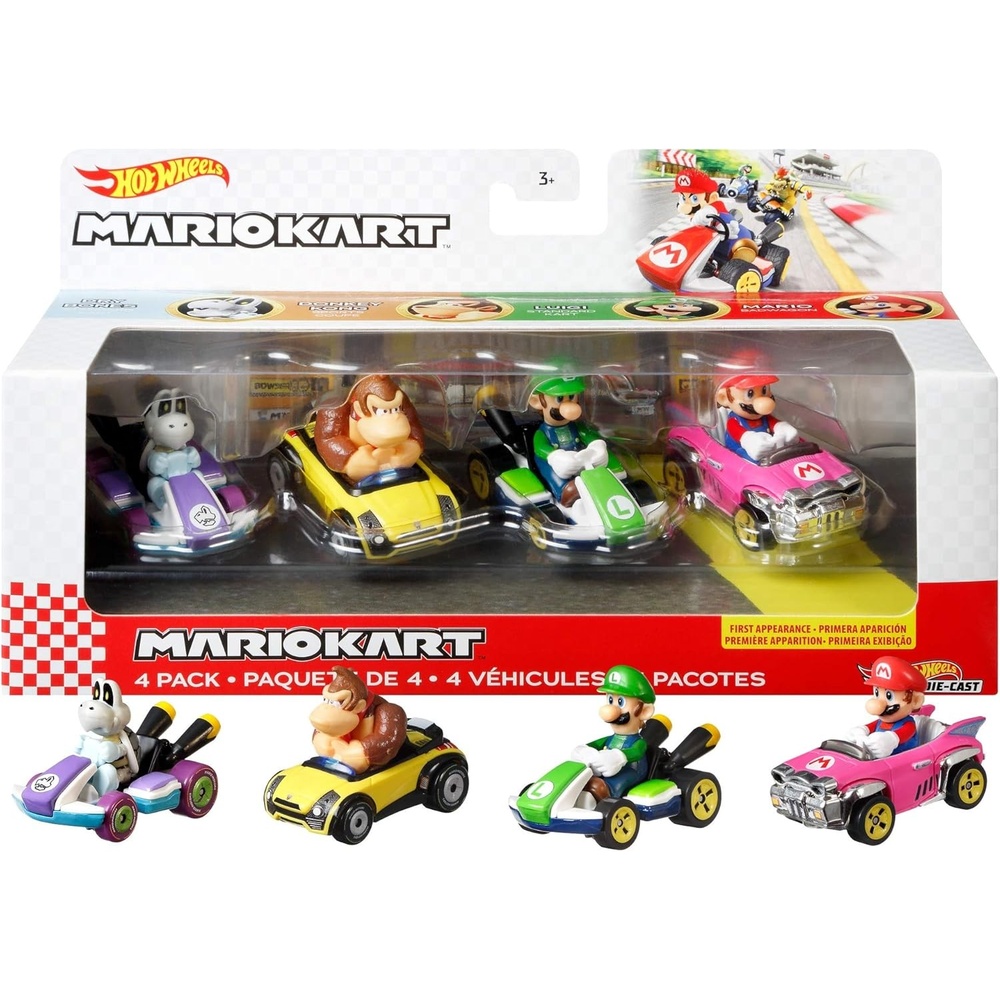 image:imageHot Wheels Mario Kart Vehicle 4Pack Set of 4 FanFavorite Characters Includes 1 Exclusive Model Collectible Gift for Kids amp Fans Ages 3 Years Old amp Up4Pk 1 Mario