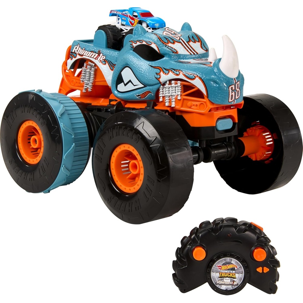 image:imageHot Wheels Monster Trucks RC Toy RemoteControl Transforming Rhinomite in 112 Scale amp 164 Scale Race Ace Converts into Launcher Connects to TrackRhinomite