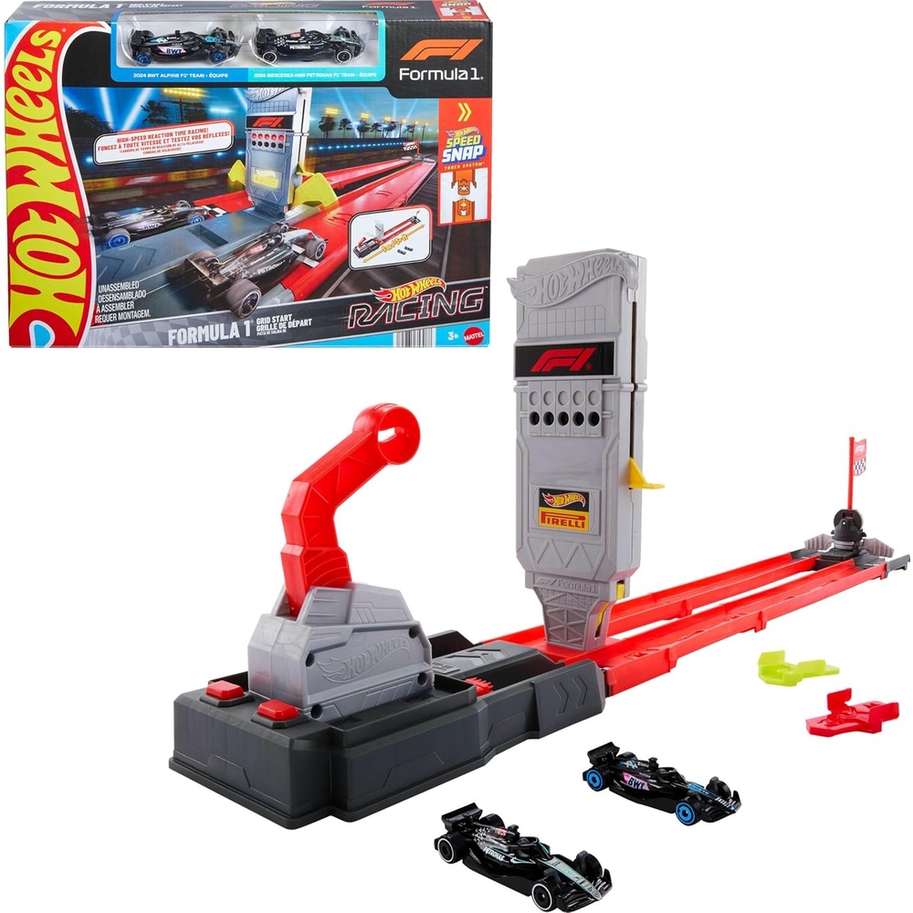 image:imageHot Wheels Racing Formula 1 Toy Car Track Set Race the 2 164 Scale DieCast Officially Licensed F1 Vehicles on SideBySide Track Grid Start